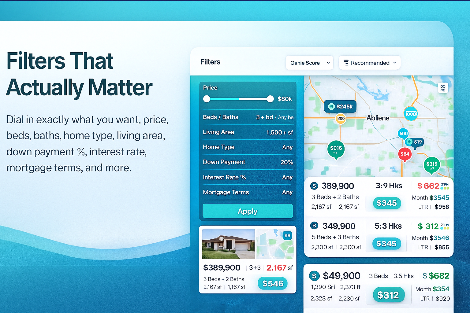Filter controls for price, beds, baths, and mortgage options.